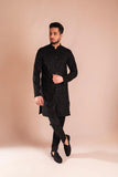 Black Embroidered Wash & Wear Kurta Pajama (2-Piece) - Image 4