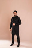 Black Embroidered Wash & Wear Kurta Pajama (2-Piece) - Image 5