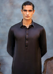 Black Premium Silk Kurta Shalwar (2-Piece) - Image 2