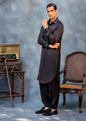 Black Premium Silk Kurta Shalwar (2-Piece) - Image 4