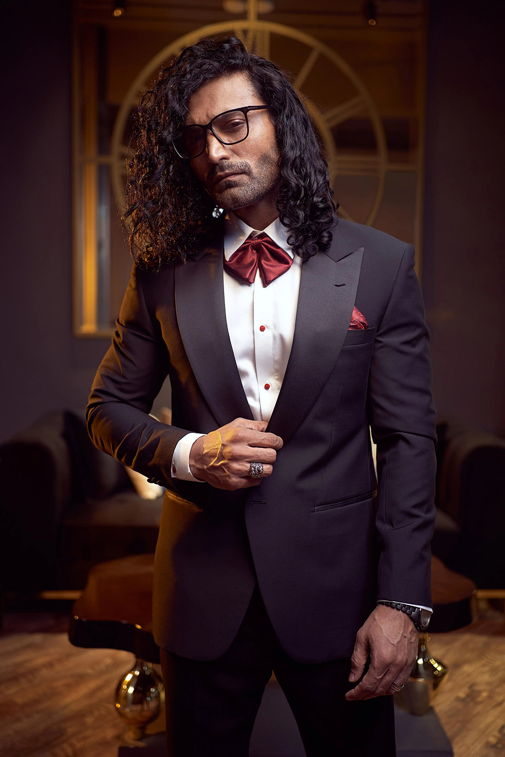 Black Satin Lapel Blended Suit Tuxedo (3-Piece) - Image 2