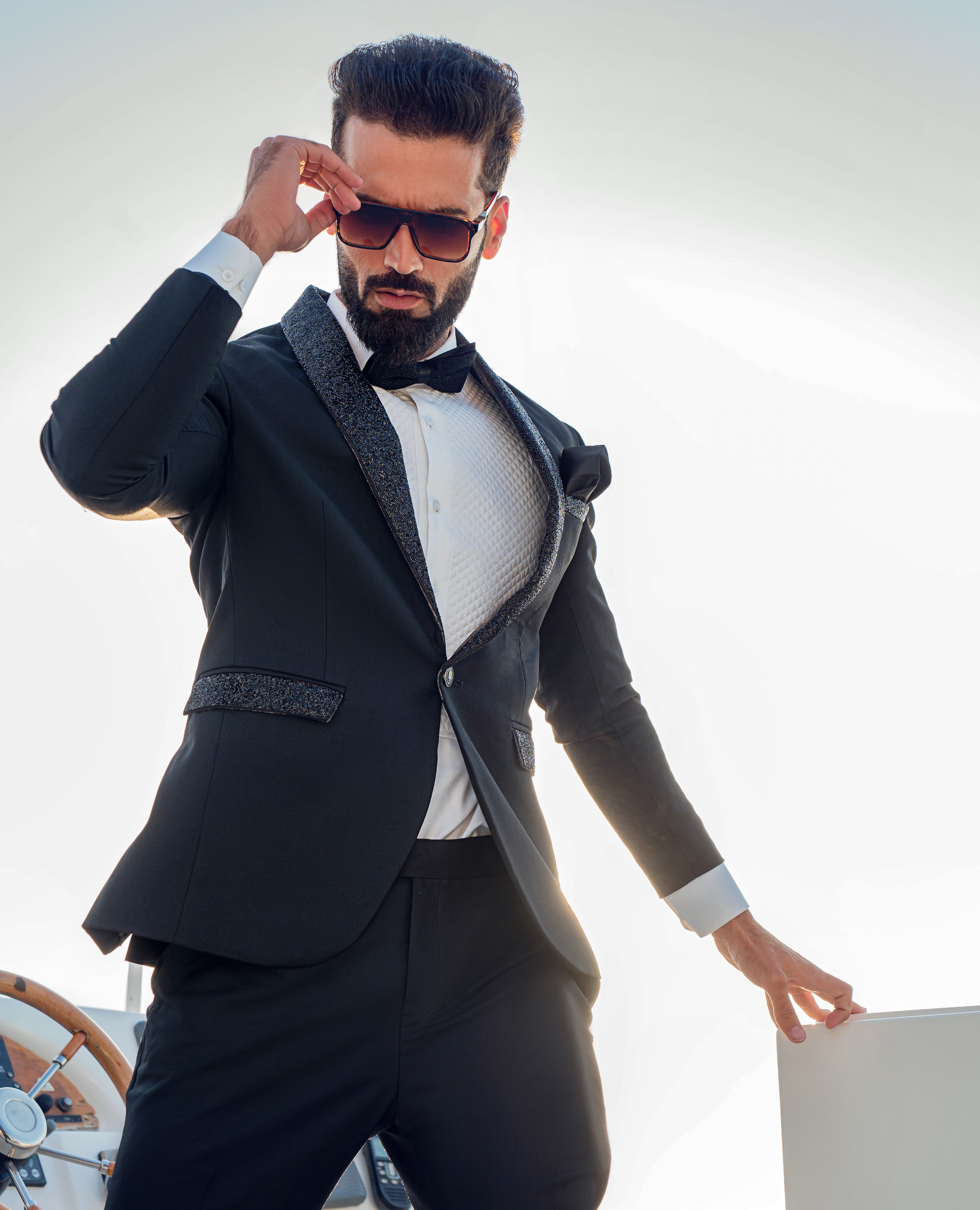 Black Beaded Cashmere Wool Tuxedo (3-Piece) - Image 1