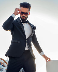 Black Beaded Cashmere Wool Tuxedo (3-Piece) - Image 2