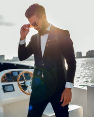 Black Beaded Cashmere Wool Tuxedo (3-Piece) - Image 3