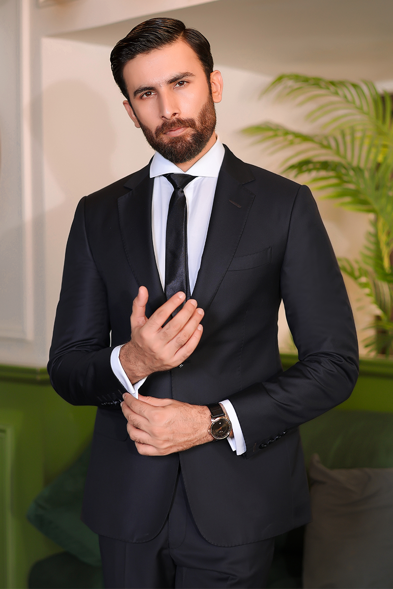 Black Cotton-Wool Blend Tuxedo Suit (2-Piece) - Image 2