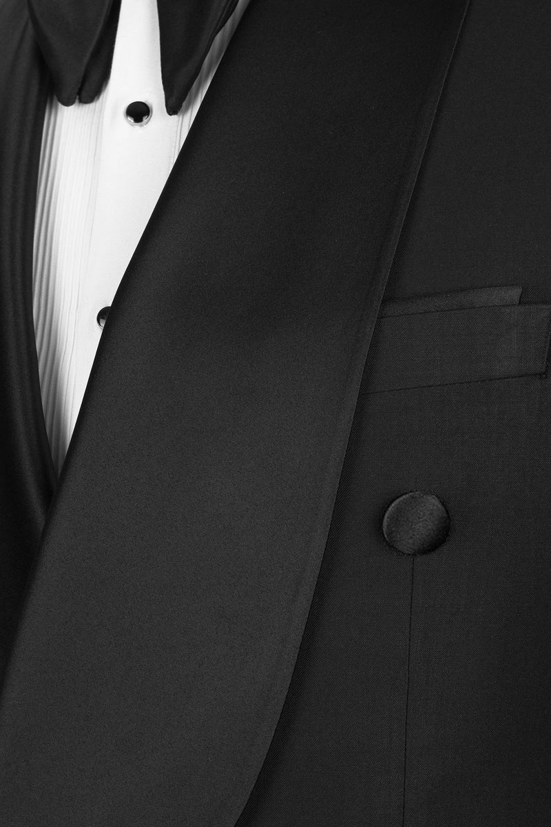 Black Satin-Trim Italian Fabric Double-Breasted Tuxedo (3-Piece) - Image 3
