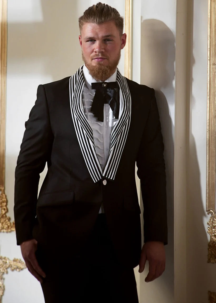 Black Embroidered Marina Tuxedo Suit (2-Piece) - Image 1