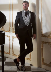 Black Embroidered Marina Tuxedo Suit (2-Piece) - Image 3