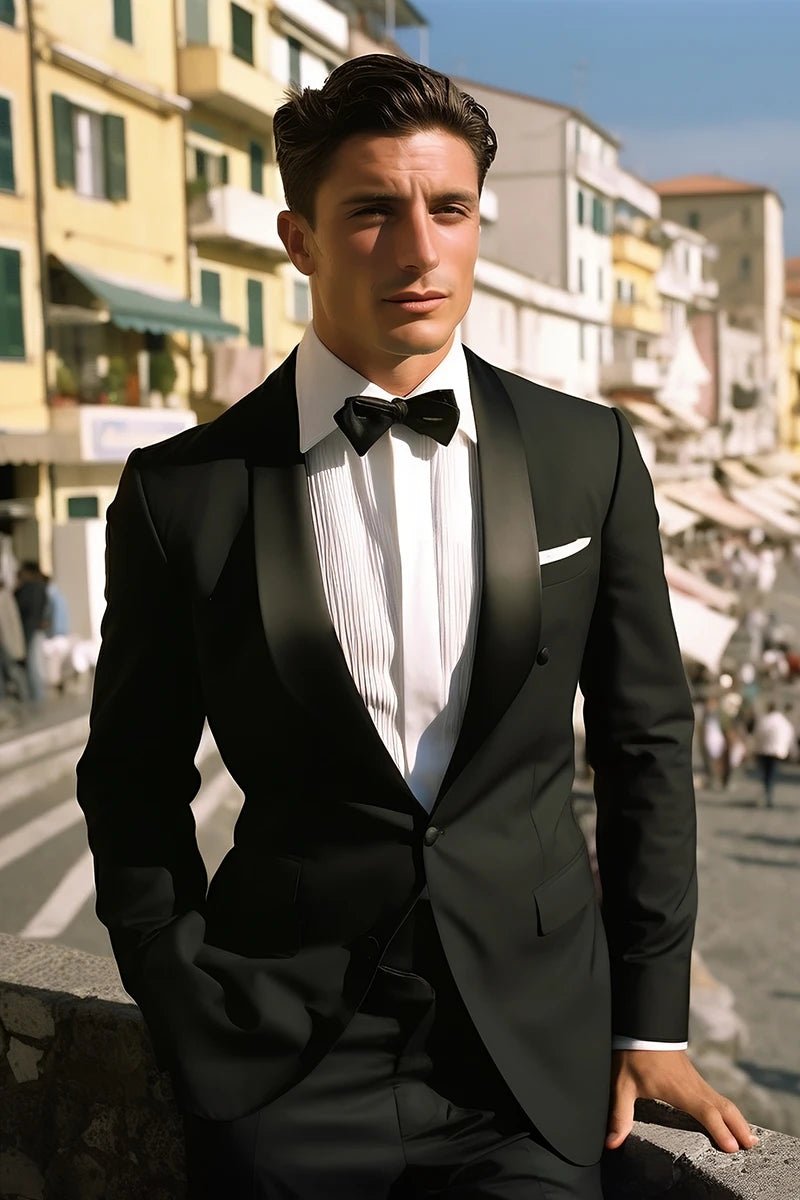 Black Satin Silk Shawl Lapel Tuxedo (2-Piece) - Image 2