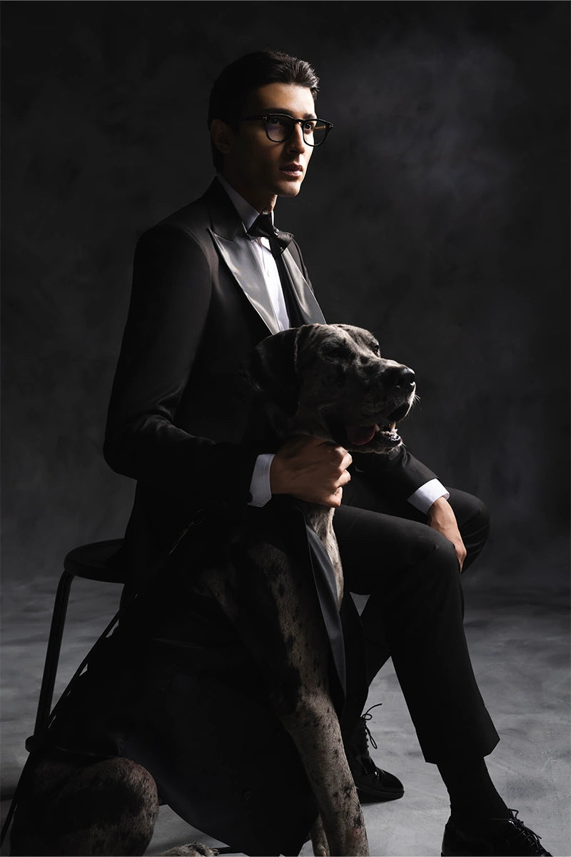 Black Satin Peak Lapel Tuxedo (2-Piece) - Image 3