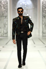 Black Satrangi Brocade Silk Dinner Jacket (2-Piece) - Image 2