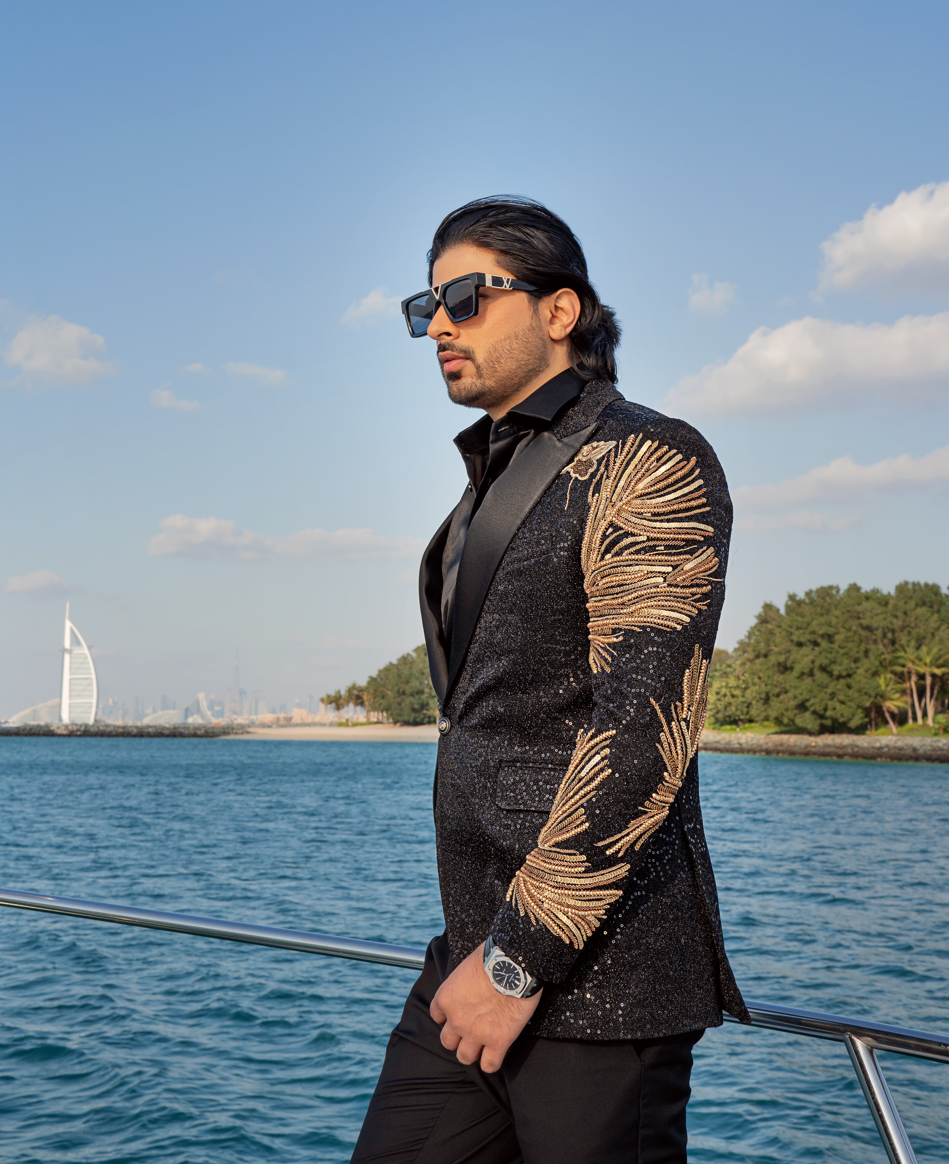 Black Sequin Peak Lapel Tuxedo (2-Piece) - Image 2