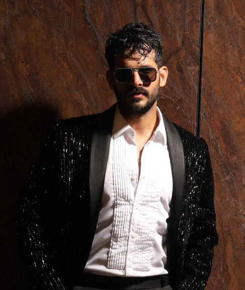 Black Embroidered Silk Men's Tuxedo (2-Piece) - Image 1