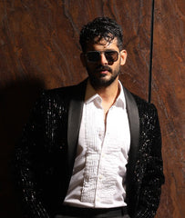 Black Embroidered Silk Men's Tuxedo (2-Piece) - Image 2