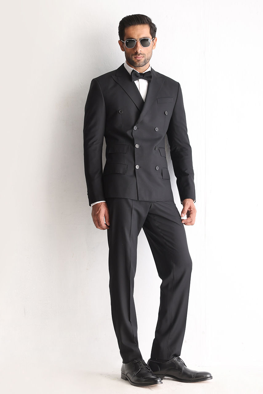 Black Premium Suiting Double-Breasted Tuxedo (2-Piece) - Image 1