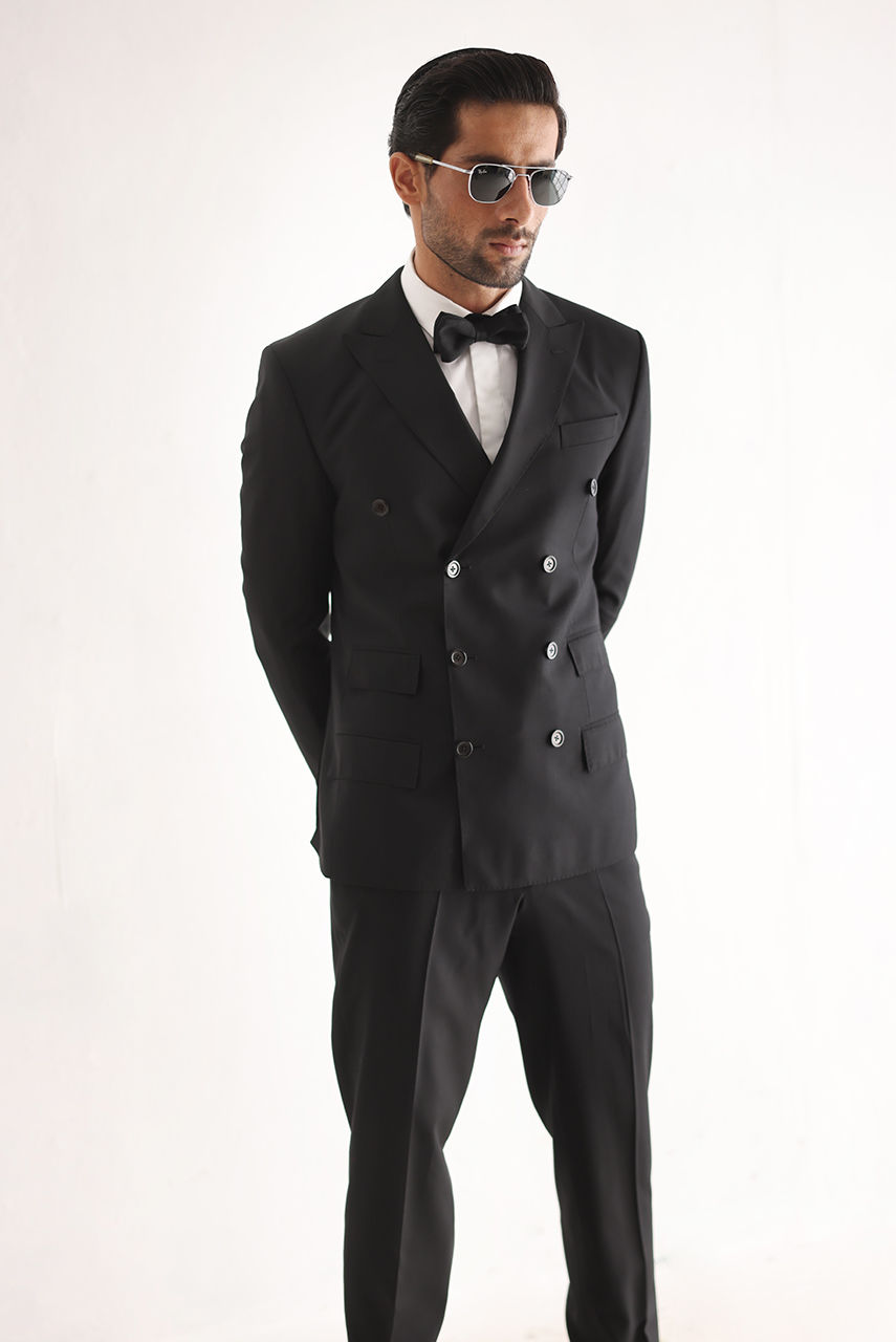 Black Premium Suiting Double-Breasted Tuxedo (2-Piece) - Image 2