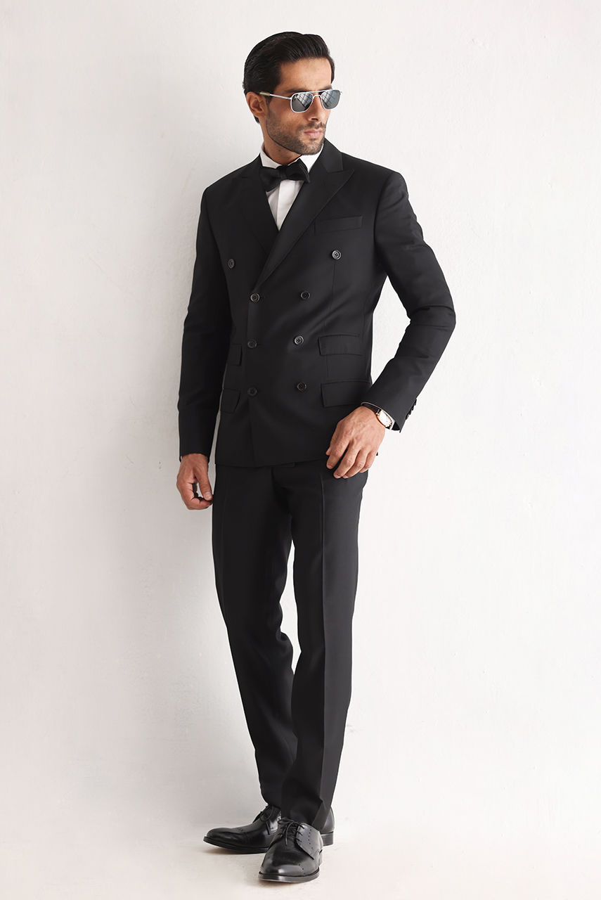 Black Premium Suiting Double-Breasted Tuxedo (2-Piece) - Image 5