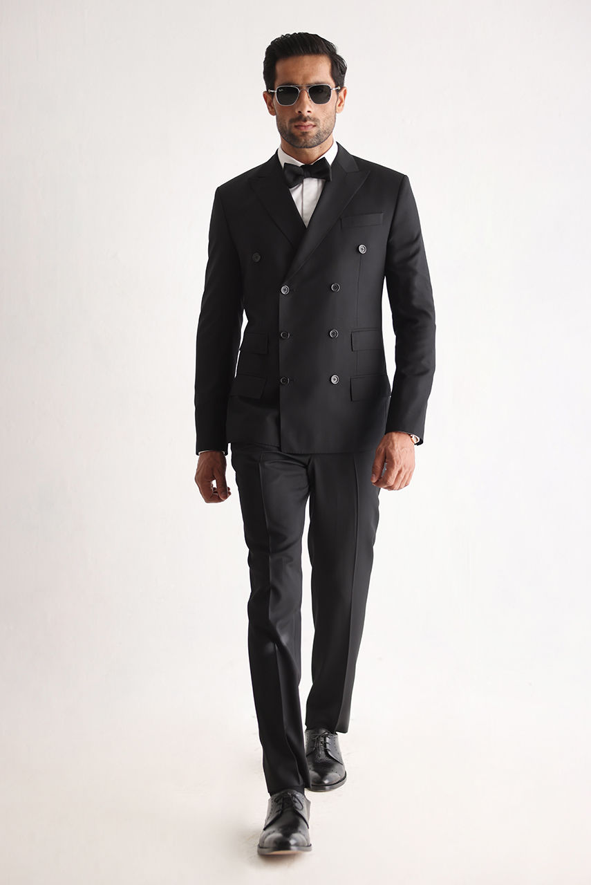 Black Premium Suiting Double-Breasted Tuxedo (2-Piece) - Image 6