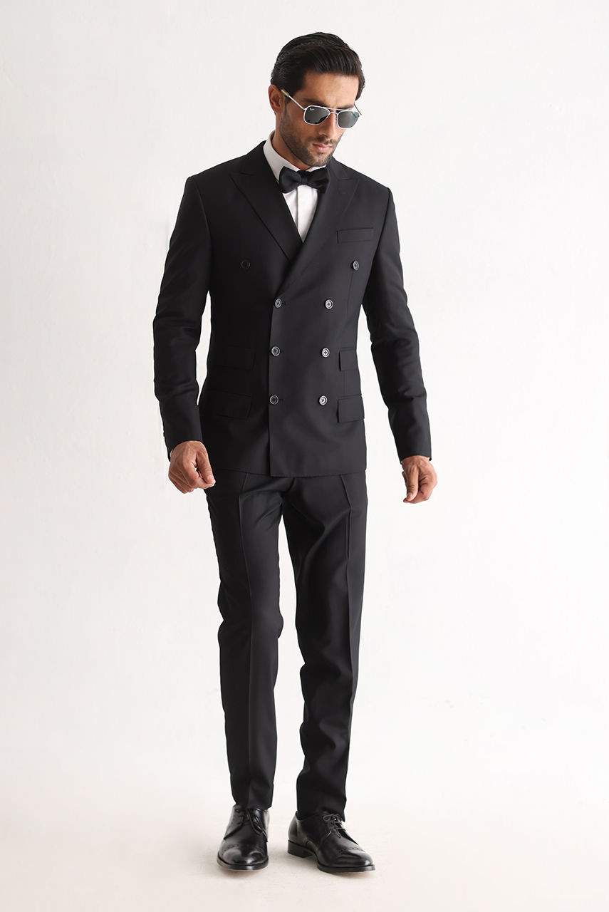 Black Premium Suiting Double-Breasted Tuxedo (2-Piece) - Image 7