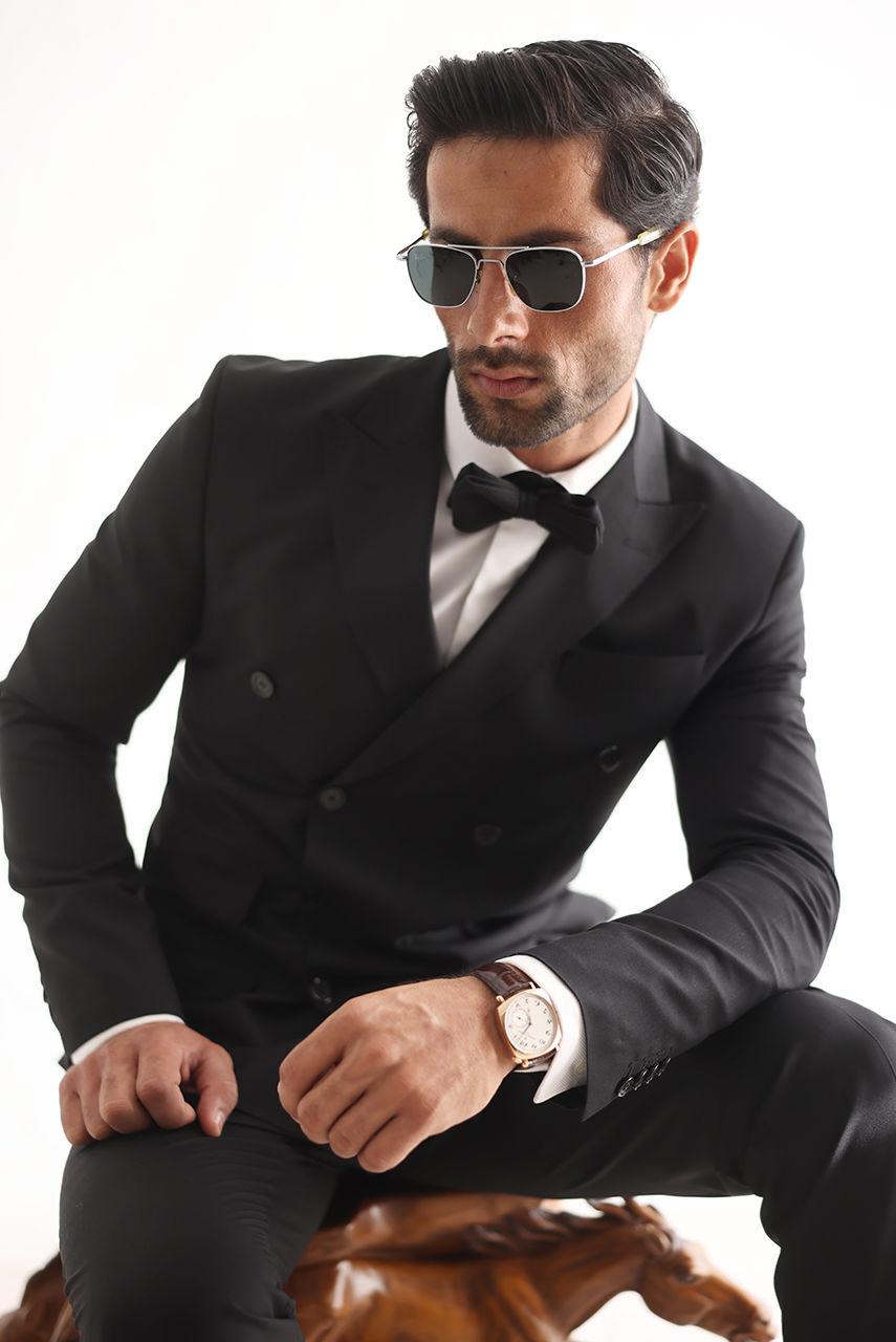 Black Premium Suiting Double-Breasted Tuxedo (2-Piece) - Image 8