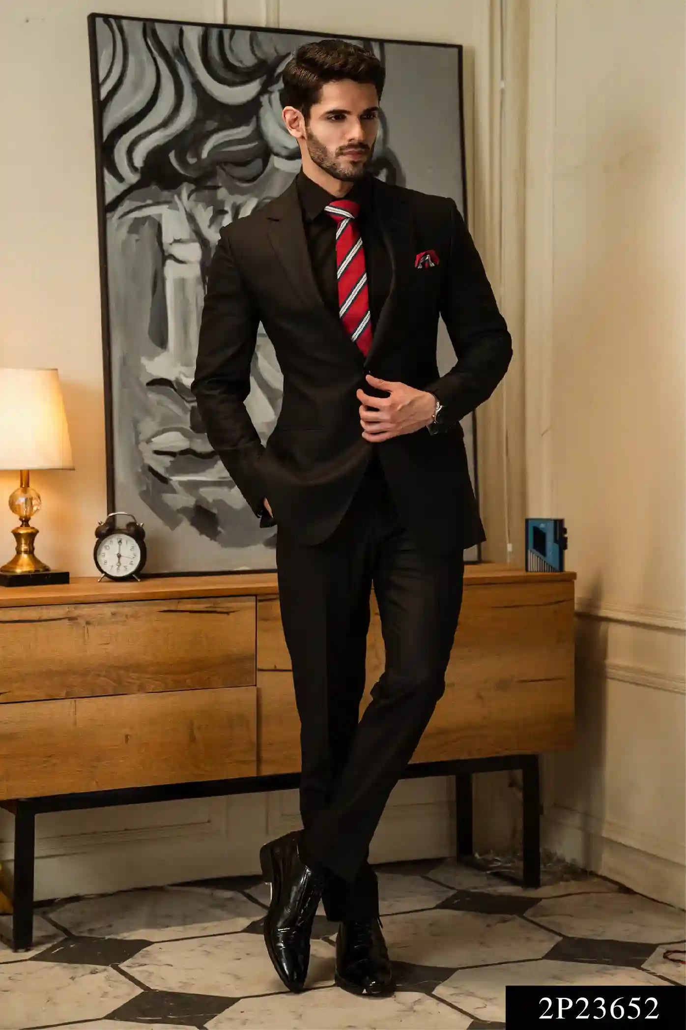 Black Tailored Suiting Fabric Two-Piece Suit (2-Piece) - Image 1