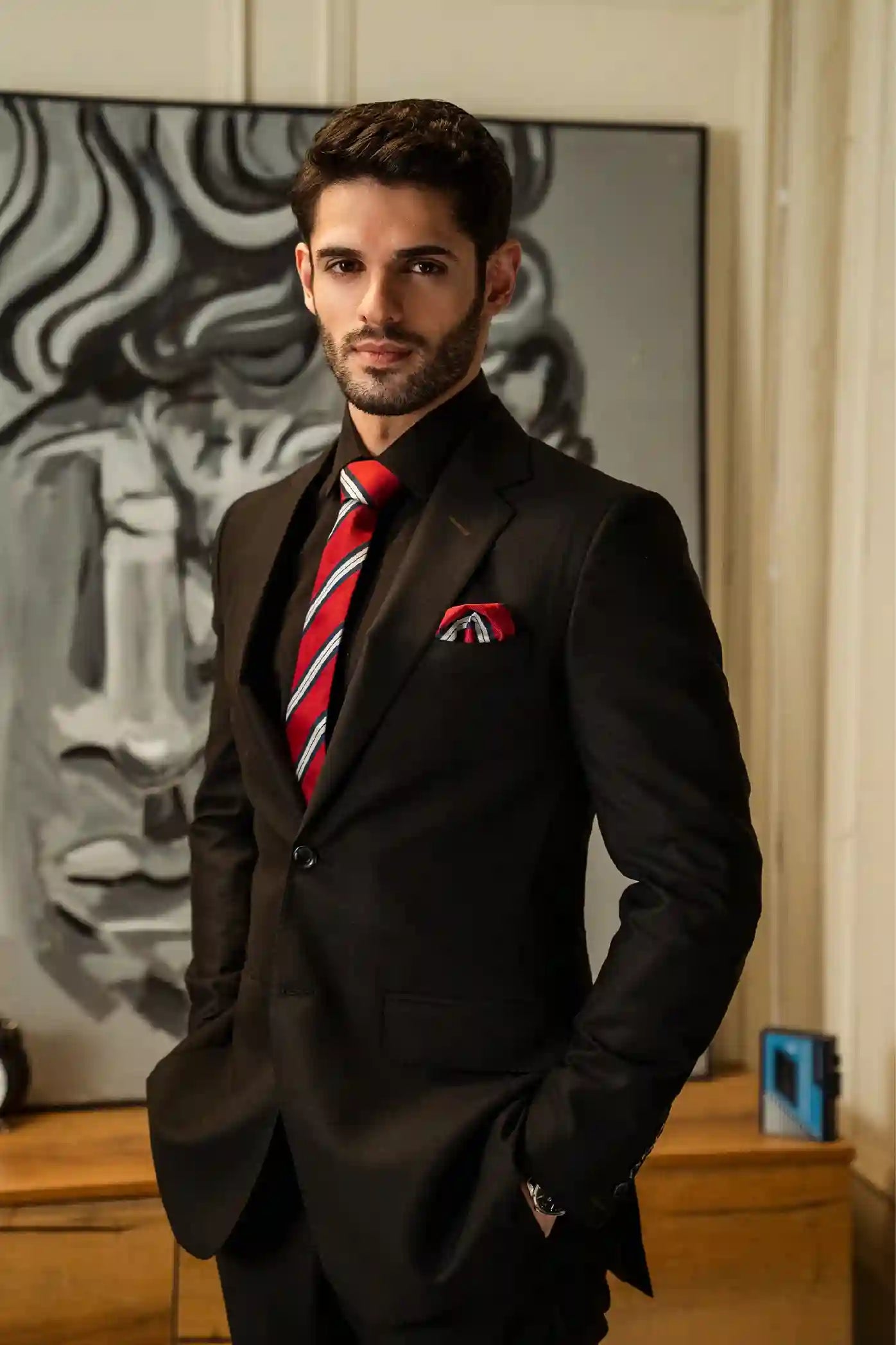 Black Tailored Suiting Fabric Two-Piece Suit (2-Piece) - Image 2