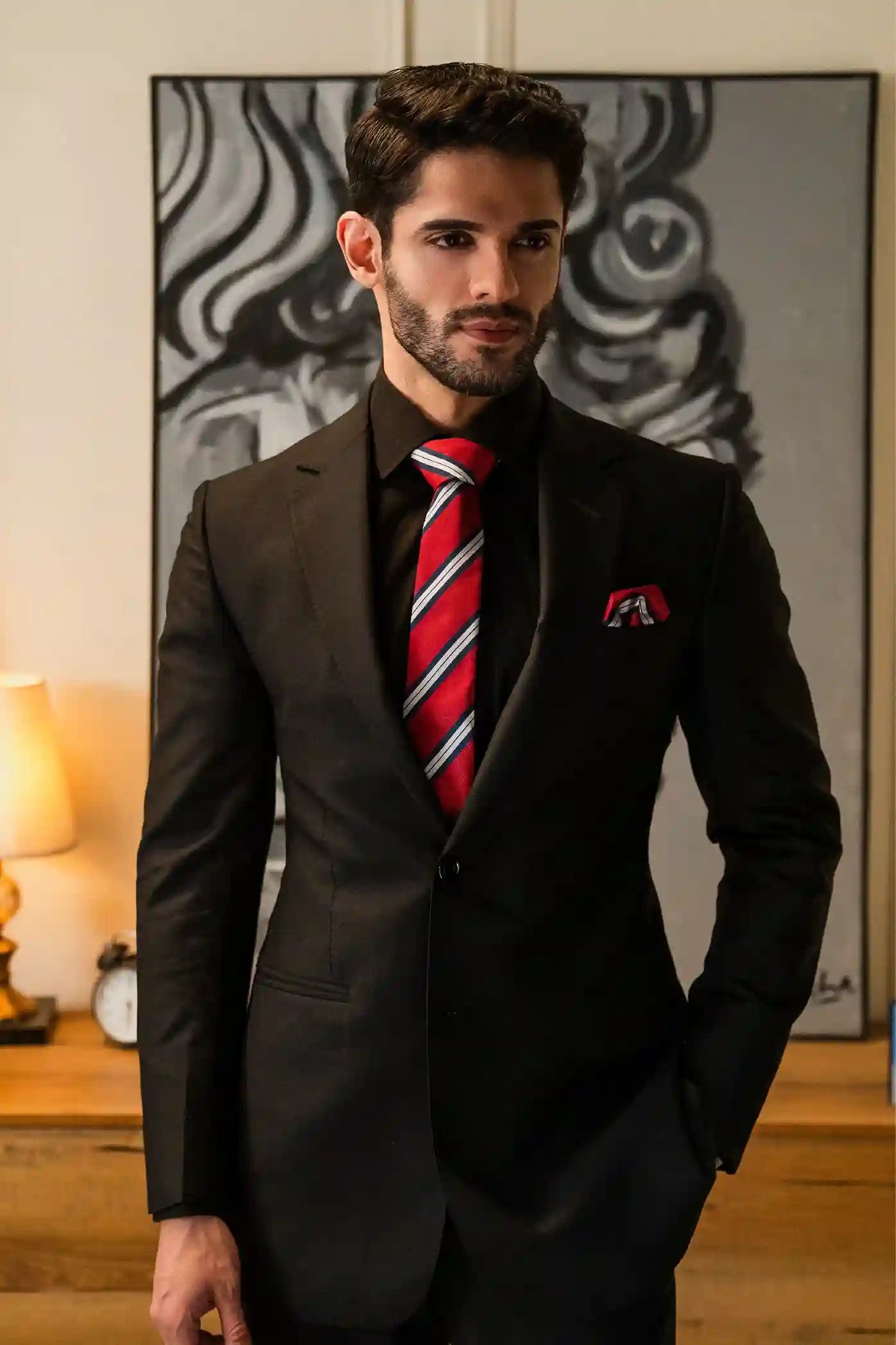 Black Tailored Suiting Fabric Two-Piece Suit (2-Piece) - Image 3