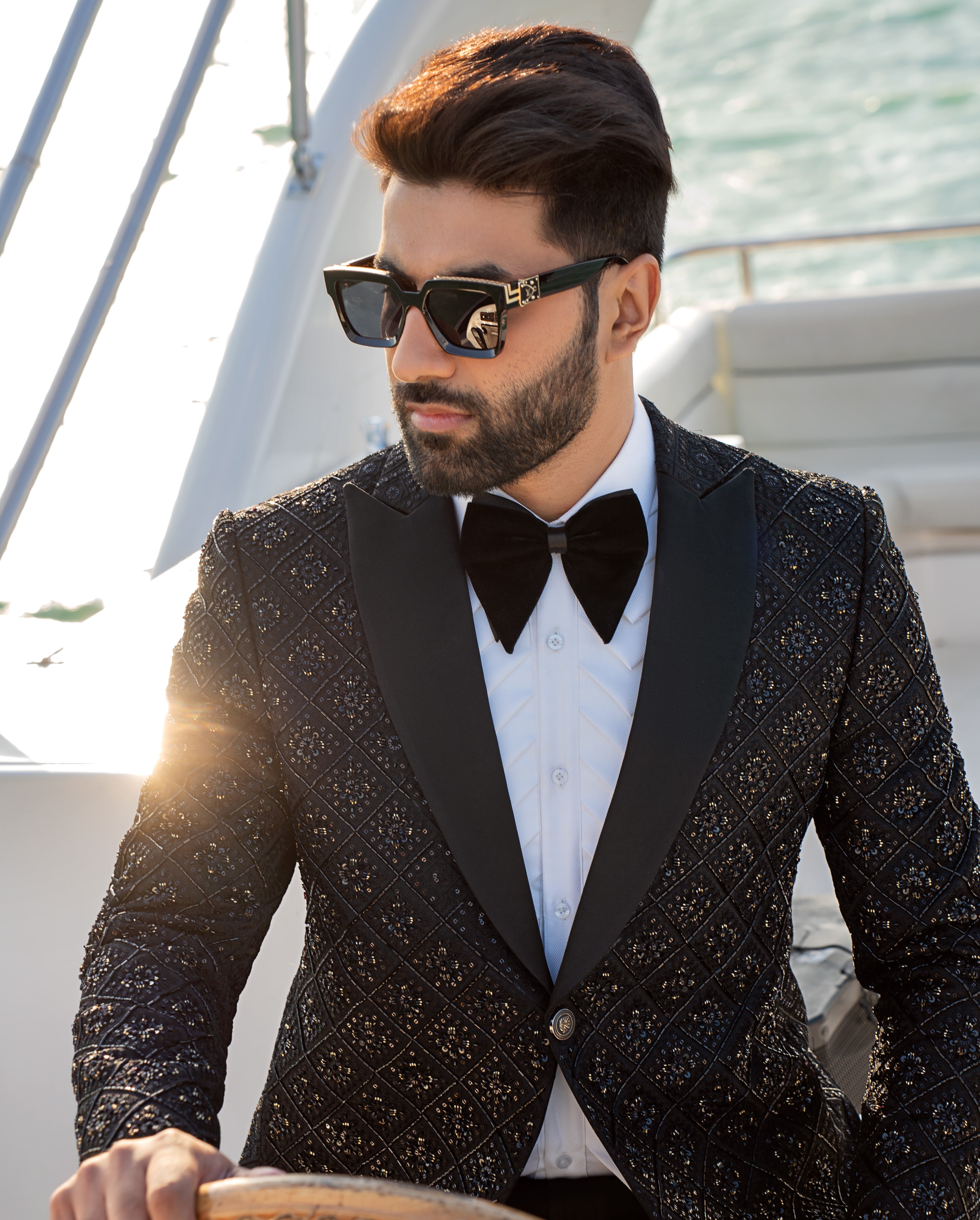 Jet Black Embroidered Suiting Tuxedo (2-Piece) - Image 1