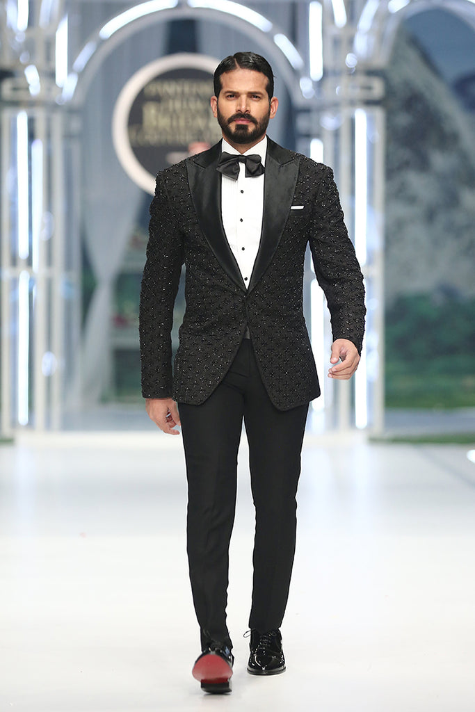 Black Embossed Cut Dana Suiting Tuxedo (2-Piece) - Image 1