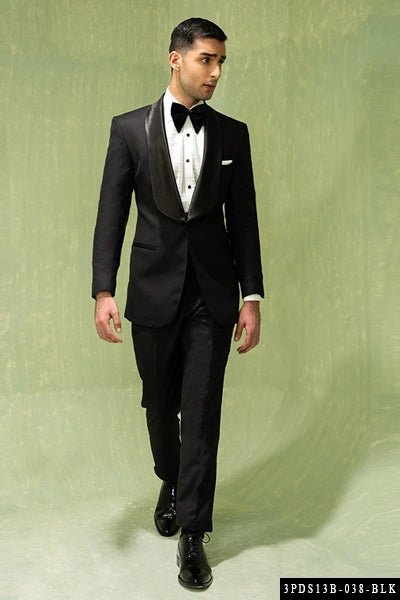 Black Hand-Stitched Terry Rayon Tuxedo (3-Piece) - Image 1