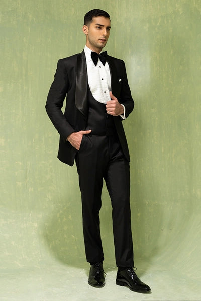 Black Hand-Stitched Terry Rayon Tuxedo (3-Piece) - Image 2