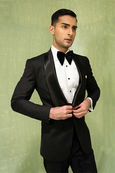 Black Hand-Stitched Terry Rayon Tuxedo (3-Piece) - Image 3