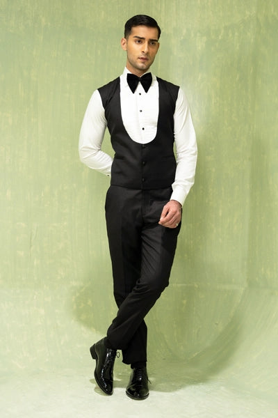 Black Hand-Stitched Terry Rayon Tuxedo (3-Piece) - Image 5