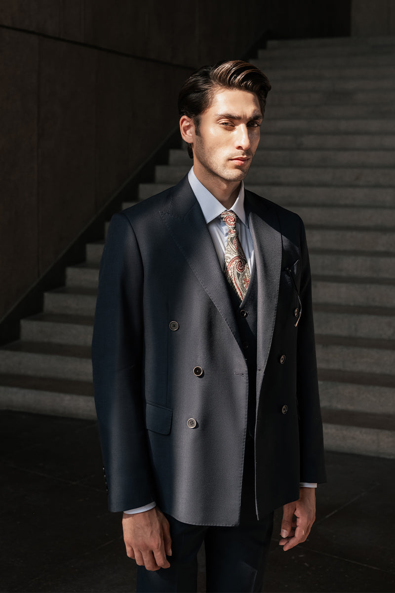 Black Tropical Wool Double Breasted 3-Piece Suit - Image 1