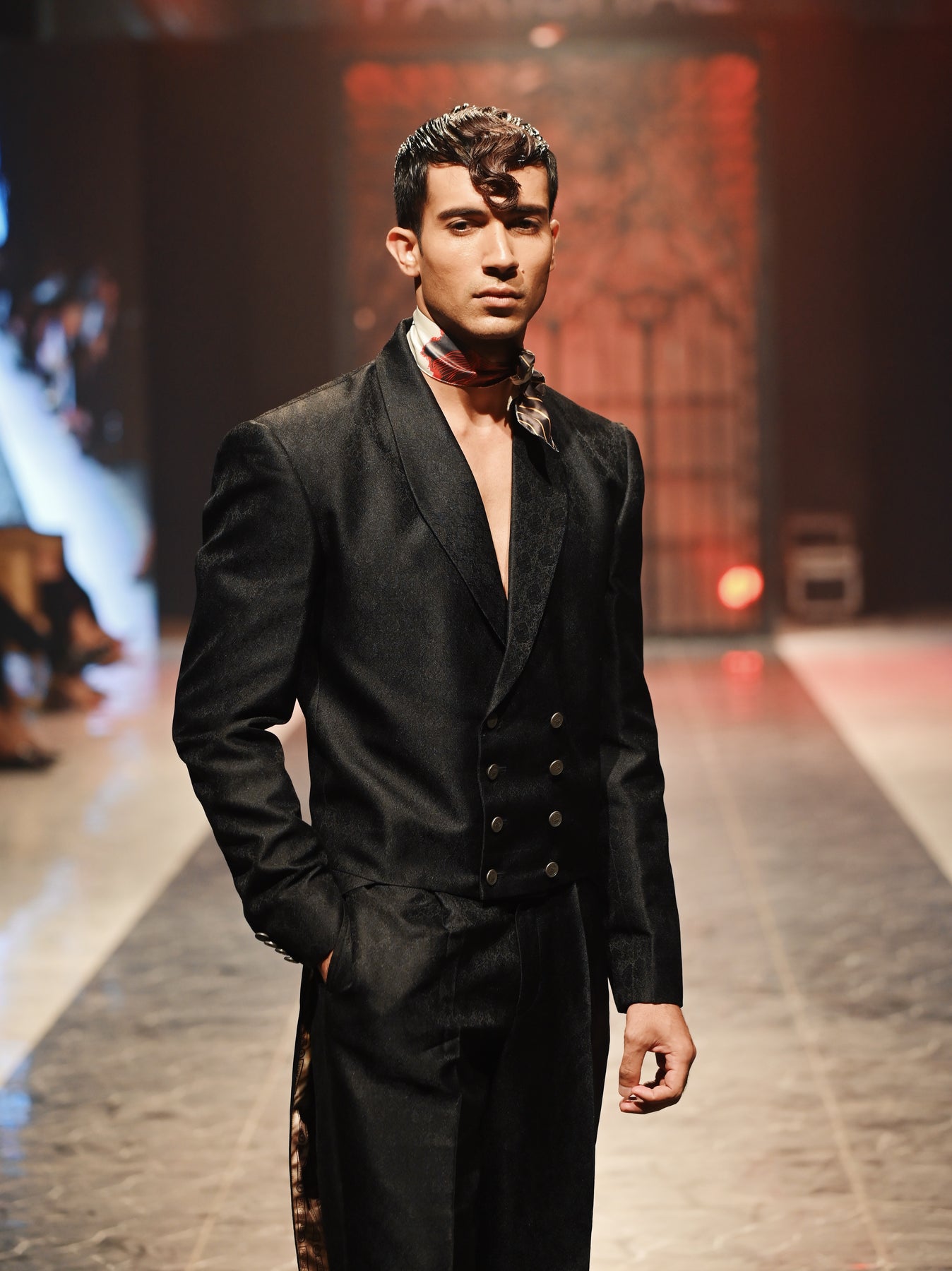 Black Woven Jamawar Tailcoat Suit (2-Piece) - Image 1