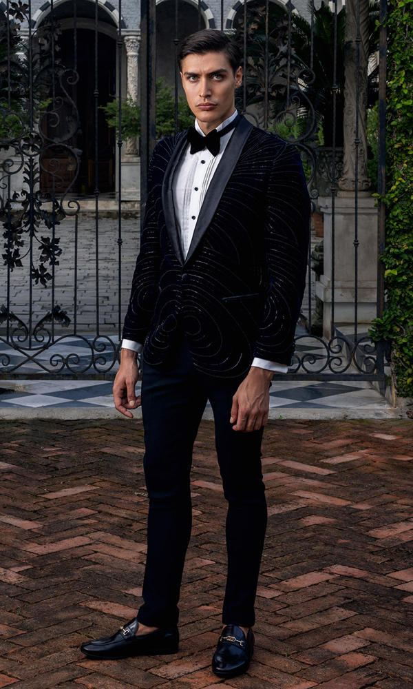 Black Embellished Velvet Tuxedo Jacket (3-Piece) - Image 2