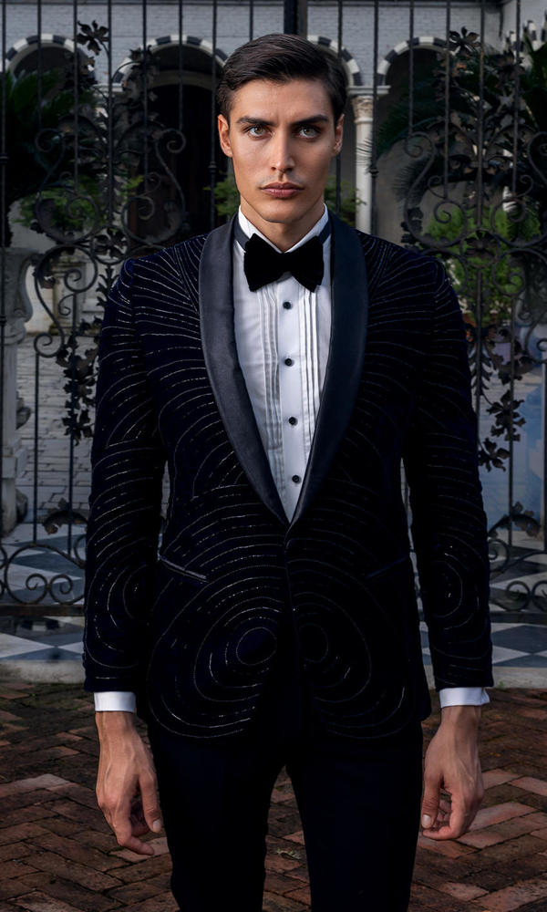 Black Embellished Velvet Tuxedo Jacket (3-Piece) - Image 3