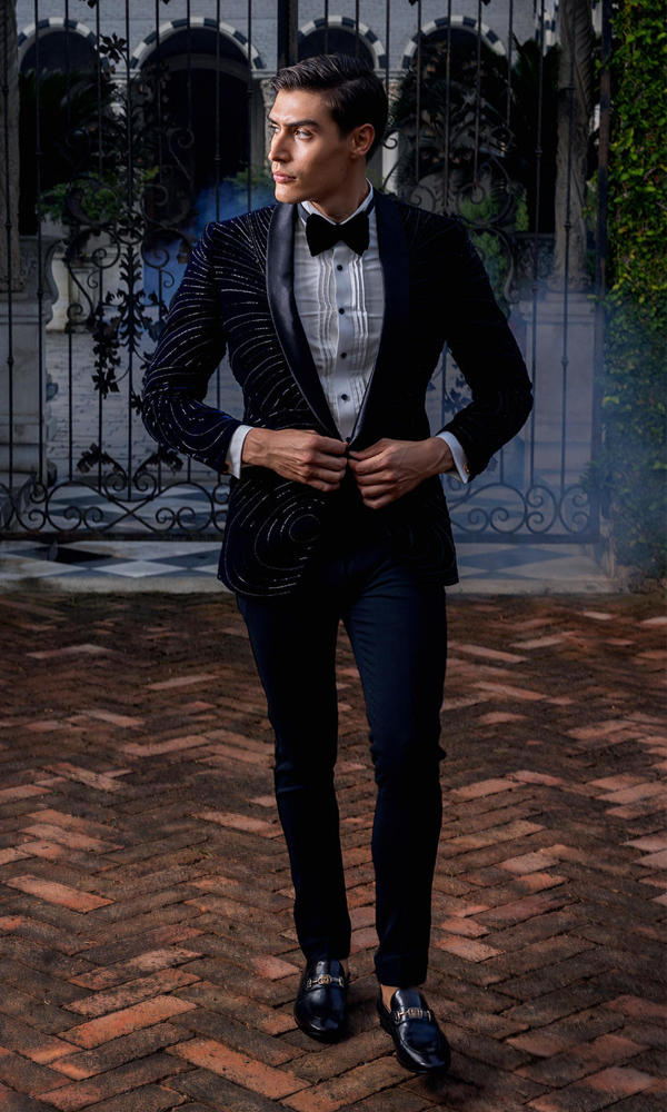 Black Embellished Velvet Tuxedo Jacket (3-Piece) - Image 4
