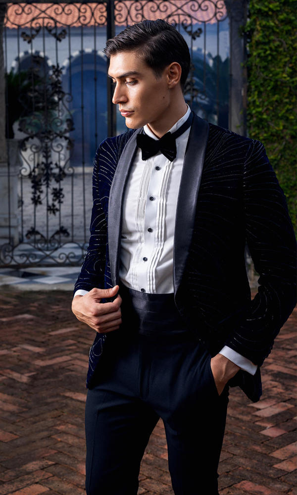 Black Embellished Velvet Tuxedo Jacket (3-Piece) - Image 5