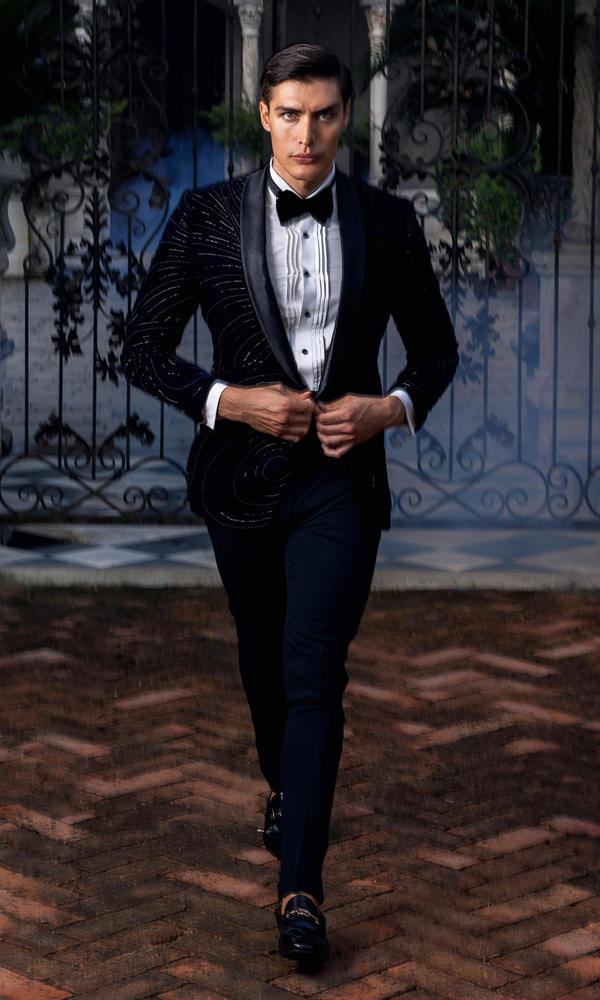 Black Embellished Velvet Tuxedo Jacket (3-Piece) - Image 6