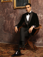 Black Quilted Satin Velvet Tuxedo Jacket (2-Piece) - Image 5