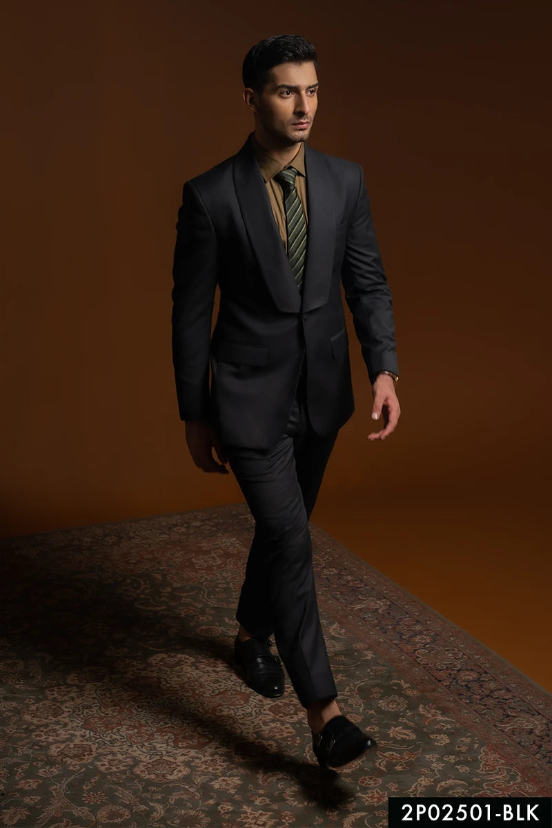 Black Hand-Stitched Wool Blend Tuxedo (2-Piece) - Image 1