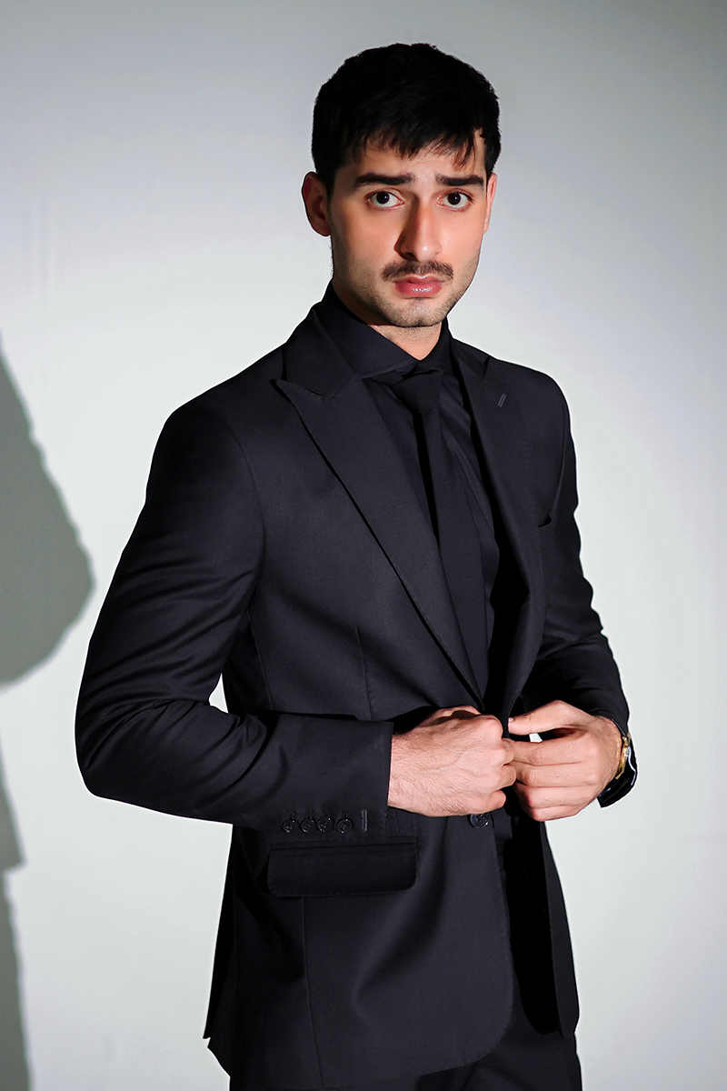 Black Peak Lapel Wool Blend Tuxedo (2-Piece) - Image 2