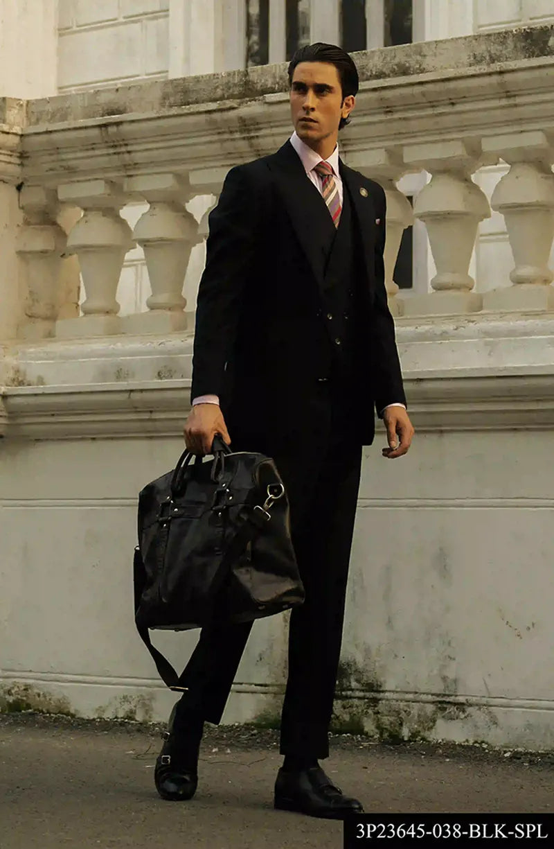 Black Edwardian-Inspired Wool Three-Piece Suit (3-Piece) - Image 1