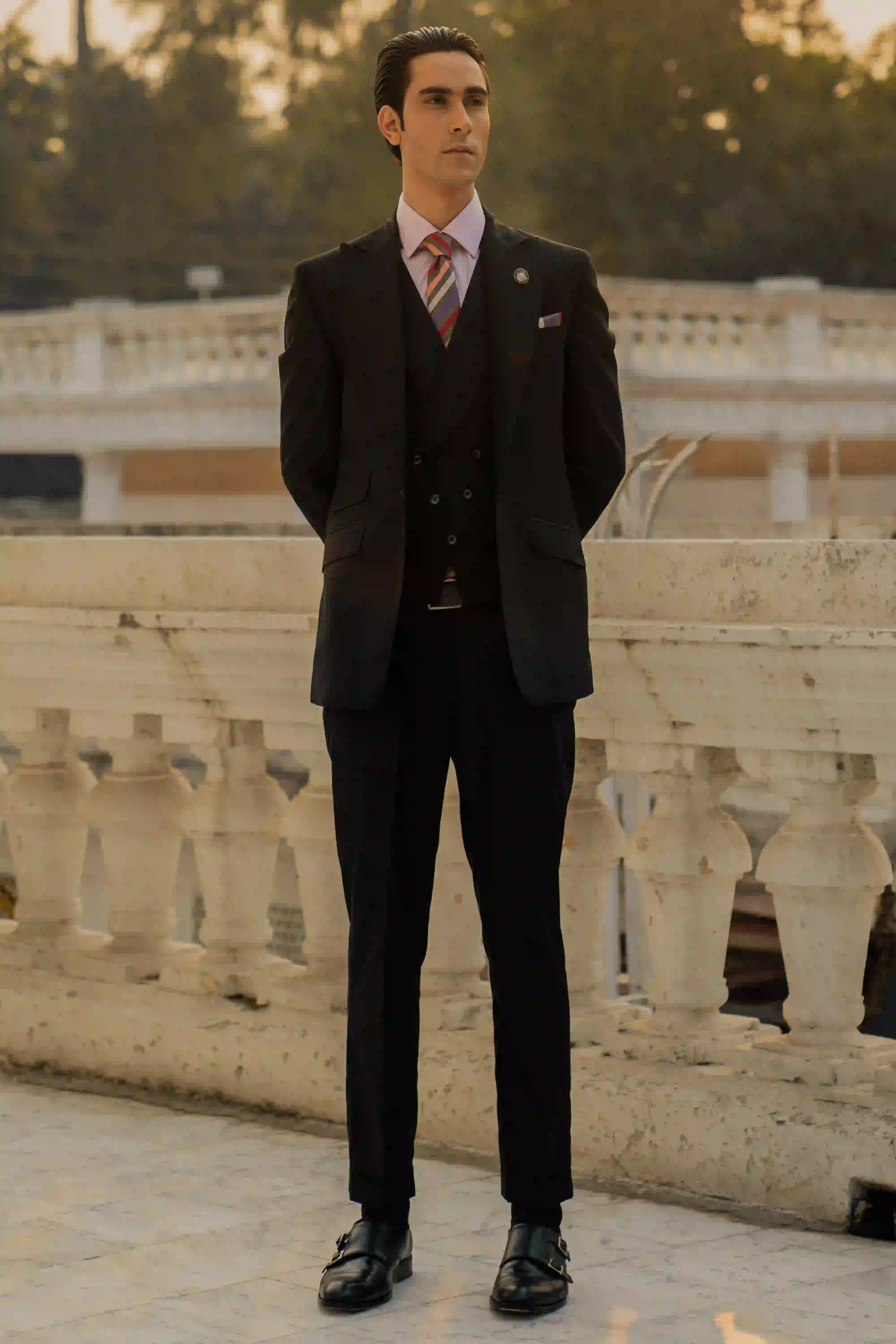 Black Edwardian-Inspired Wool Three-Piece Suit (3-Piece) - Image 2