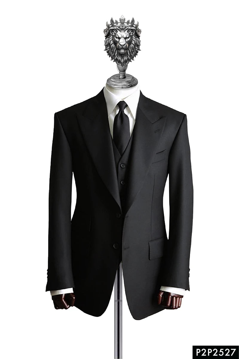 Black Tailored Wool-Blend 3-Piece Tuxedo Suit - Image 1