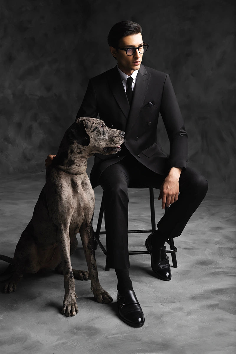 Black Double-Breasted Wool Blend Tuxedo (2-Piece) - Image 2