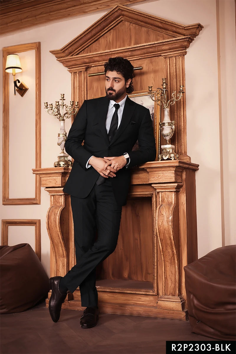 Black Hem-Stitched Wool Blend Formal Suit (2-Piece) - Image 1