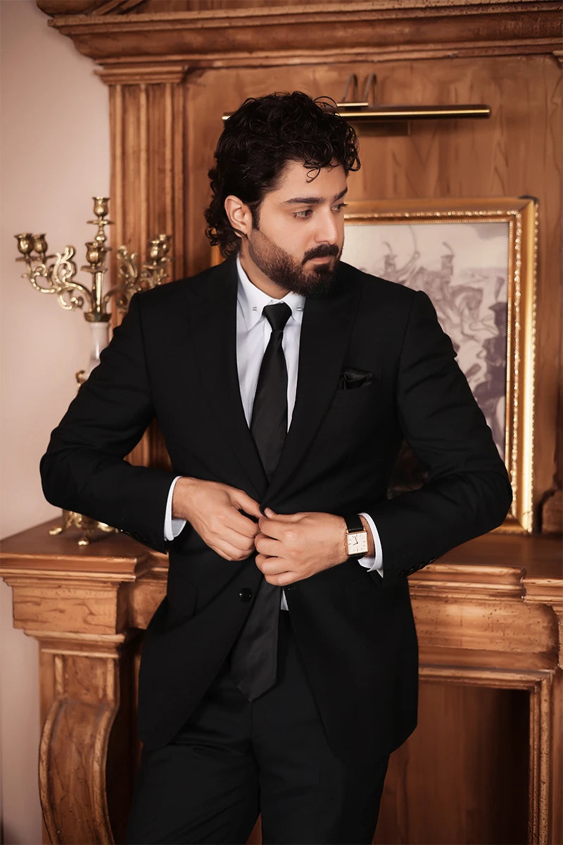 Black Hem-Stitched Wool Blend Formal Suit (2-Piece) - Image 2
