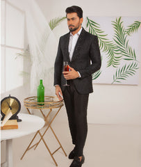 Black Embroidered Wool Blend Tuxedo Suit (2-Piece) - Image 2